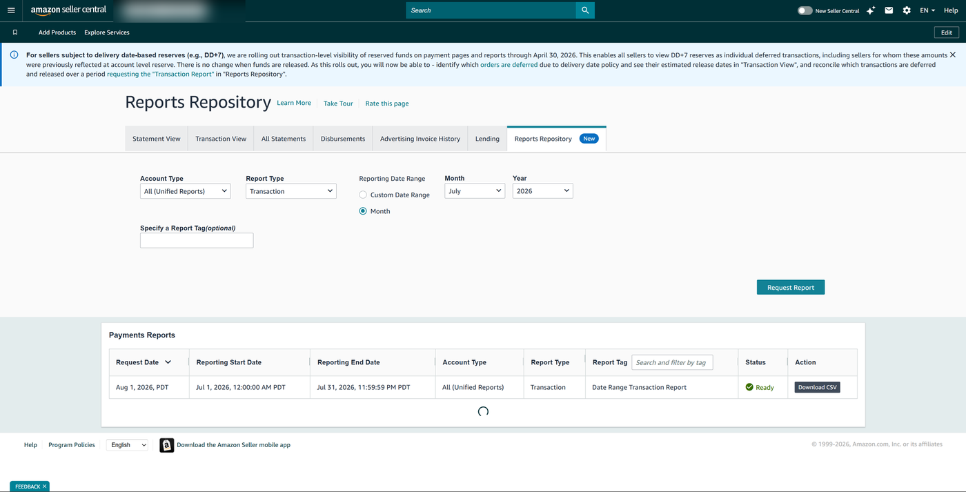 Month and Year filled in, Request Report button ready to click